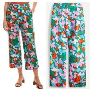 J Crew Pants Women Size 12 Tall High Rise Pleated Linen Blend In Confetti Floral